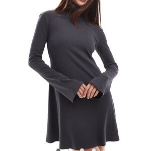 ASOS Charcoal Grey Long Sleeve Ribbed Turtleneck Dress